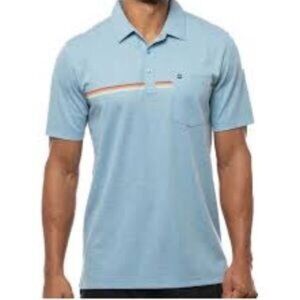 Travis Mathew Blue Stripe Polo Shirt Wrinkle Resident Golf Preppy 1MU116 Size XL